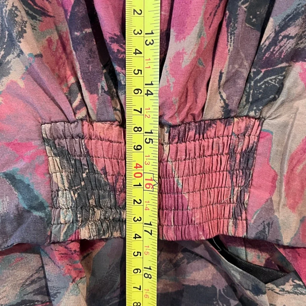 JIARIJIA Vintage 80s Floral Print Blouse Top Dolman Long Sleeve Smocked Waist‎